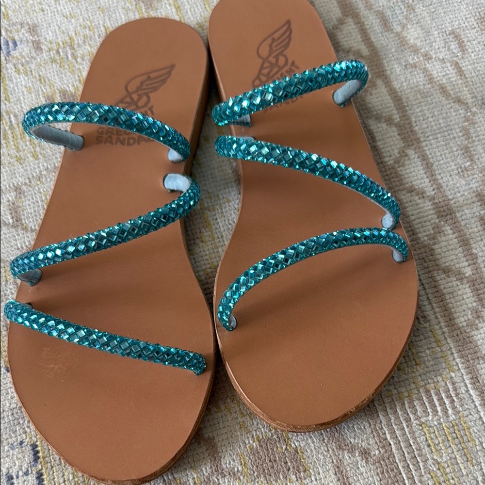 Ancient Greek Sandals Blue and Brown Minimalist Sandals